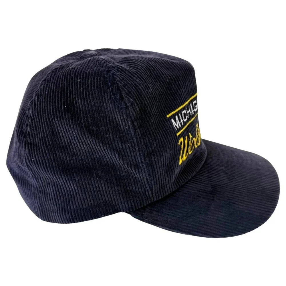 Vintage University Of Michigan Wolverines Corduroy Hat SnapBack Embroidered Blue - Picture 2 of 12